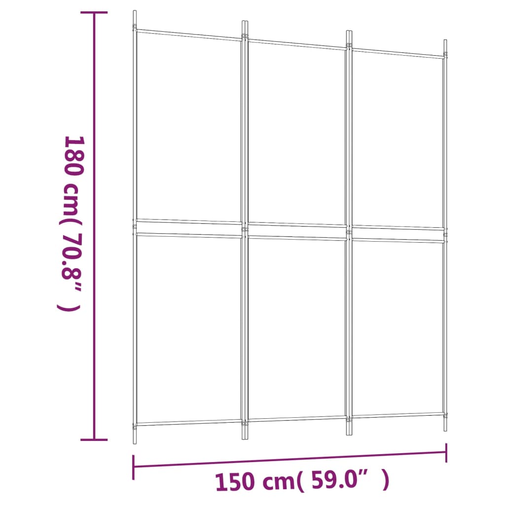 3-Panel Room Divider White 150x180 cm Fabric