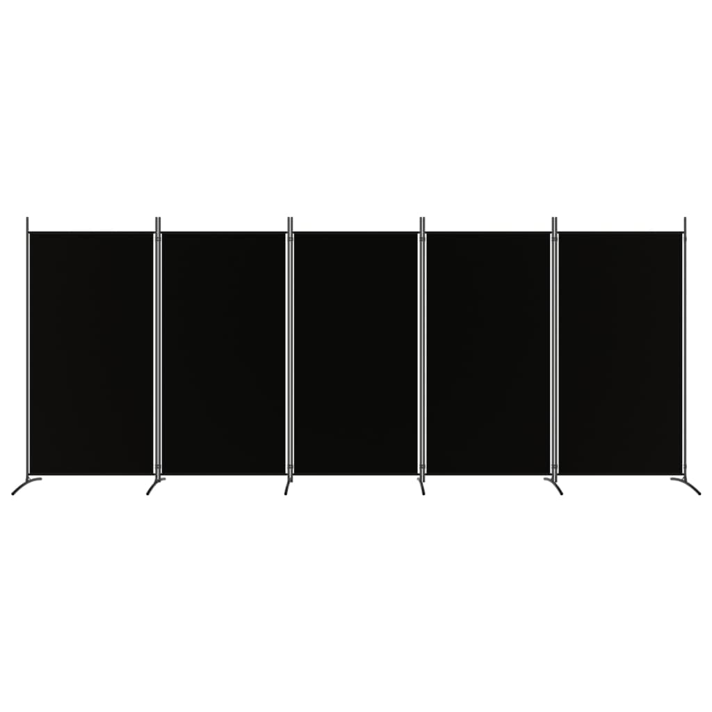 5-Panel Room Divider Black 433x180 cm Fabric