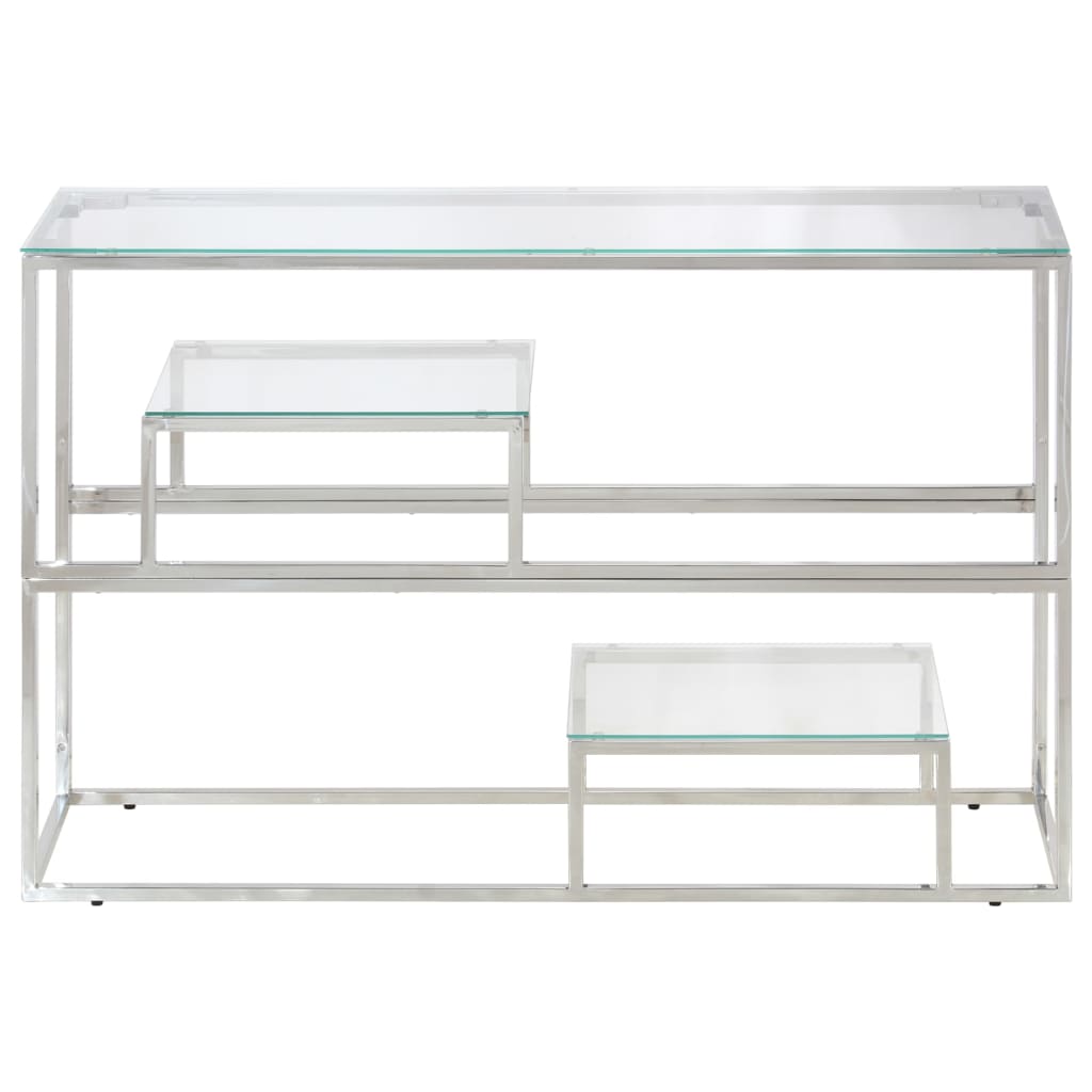 Console Table Silver Stainless Steel and Tempered Glass