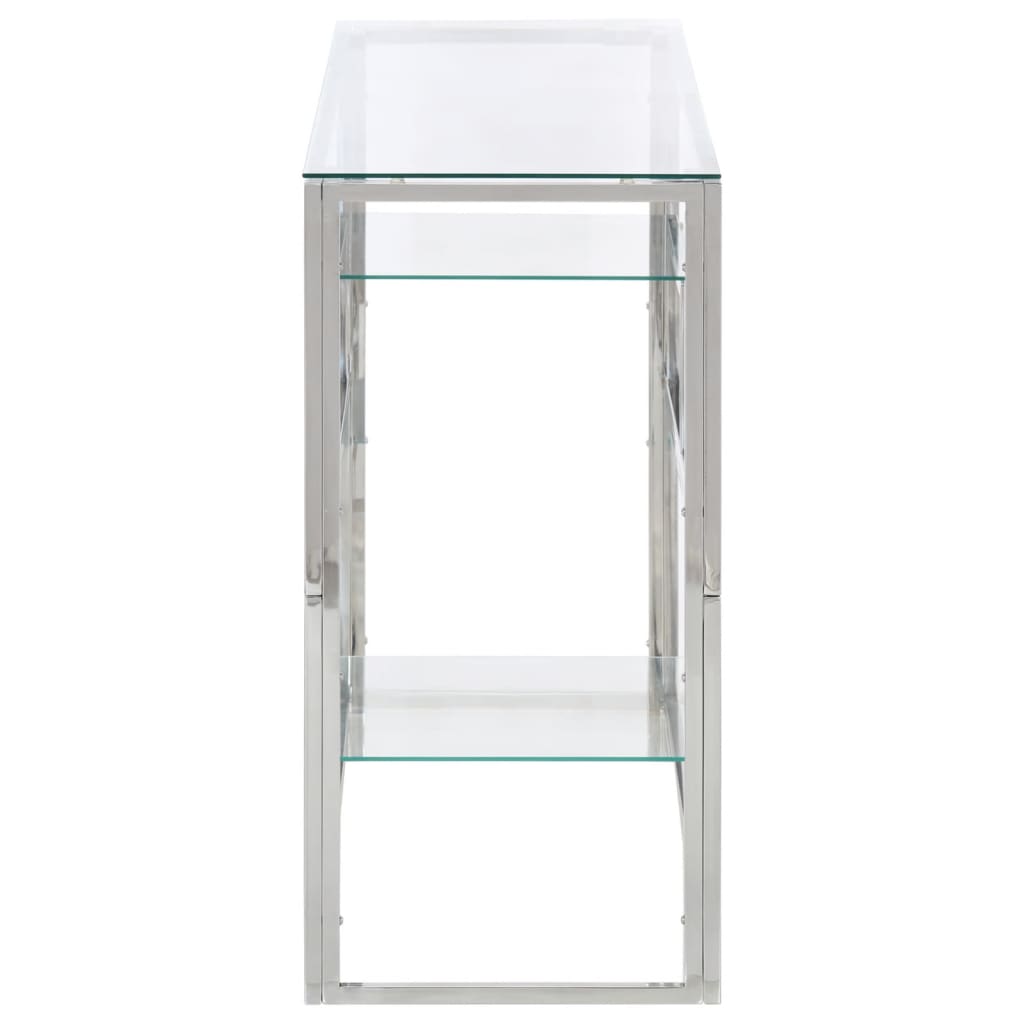 Console Table Silver Stainless Steel and Tempered Glass