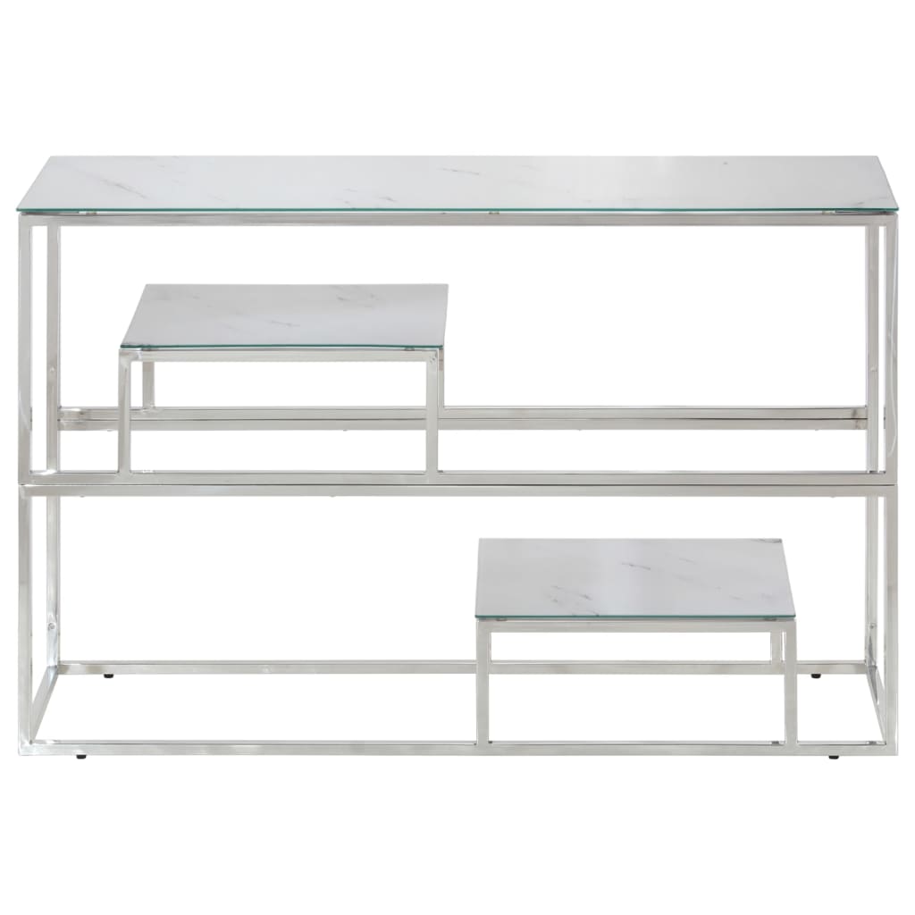Console Table Silver Stainless Steel and Tempered Glass