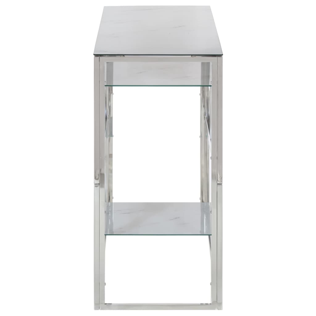Console Table Silver Stainless Steel and Tempered Glass