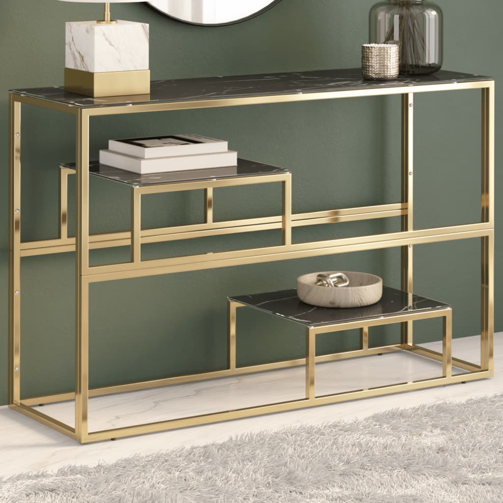 Console Table Gold Stainless Steel and Tempered Glass