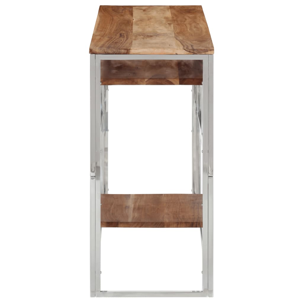 Console Table Silver Stainless Steel and Solid Acacia Wood