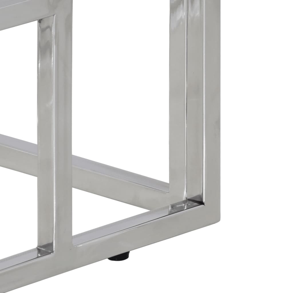 Console Table Silver Stainless Steel and Solid Acacia Wood