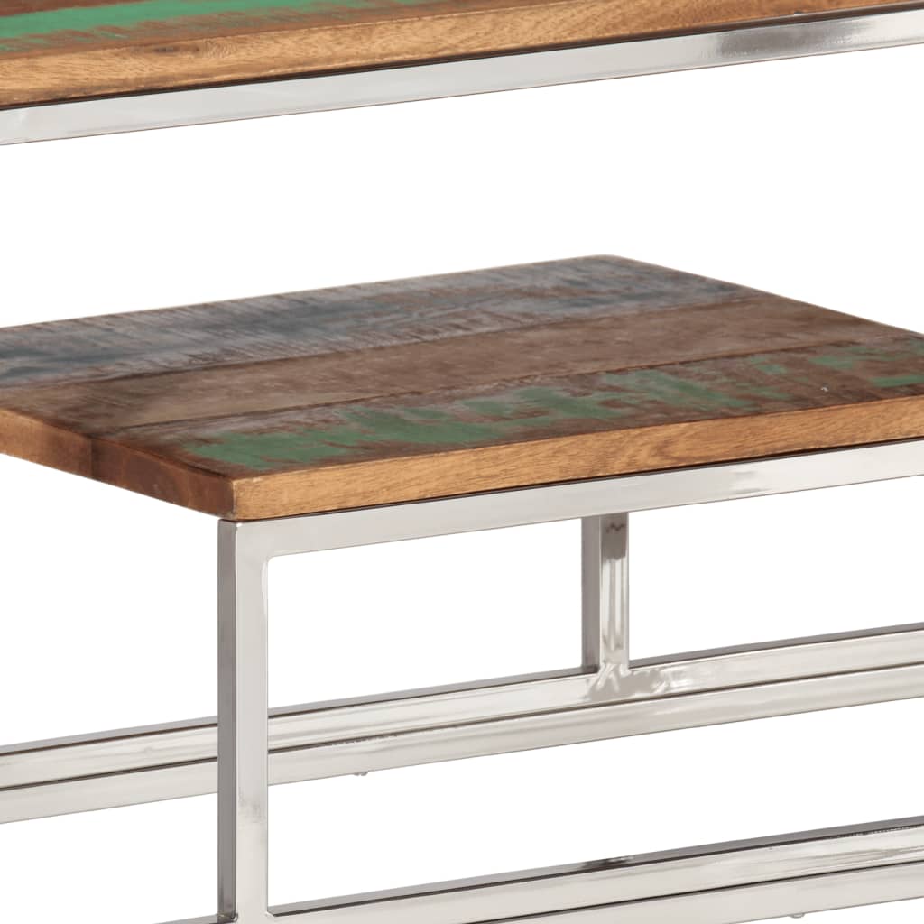 Console Table Silver Stainless Steel and Solid Reclaimed Wood