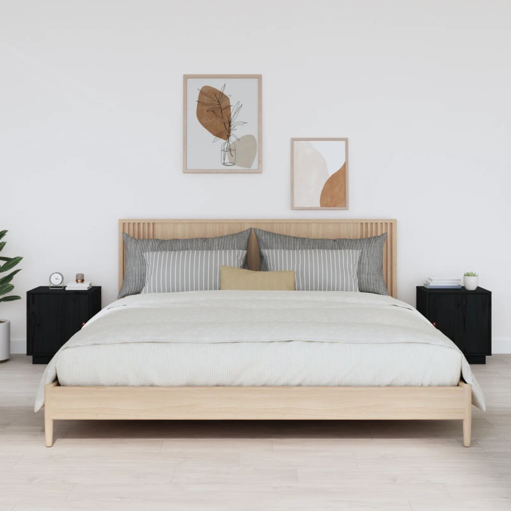 Bedside Cabinets 2 pcs Black 40x34x45 cm Solid Wood Pine
