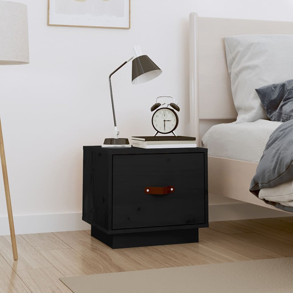 Bedside Cabinet Black 40x34x35 cm Solid Wood Pine