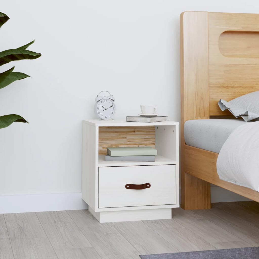 Bedside Cabinet White 40x34x45 cm Solid Wood Pine