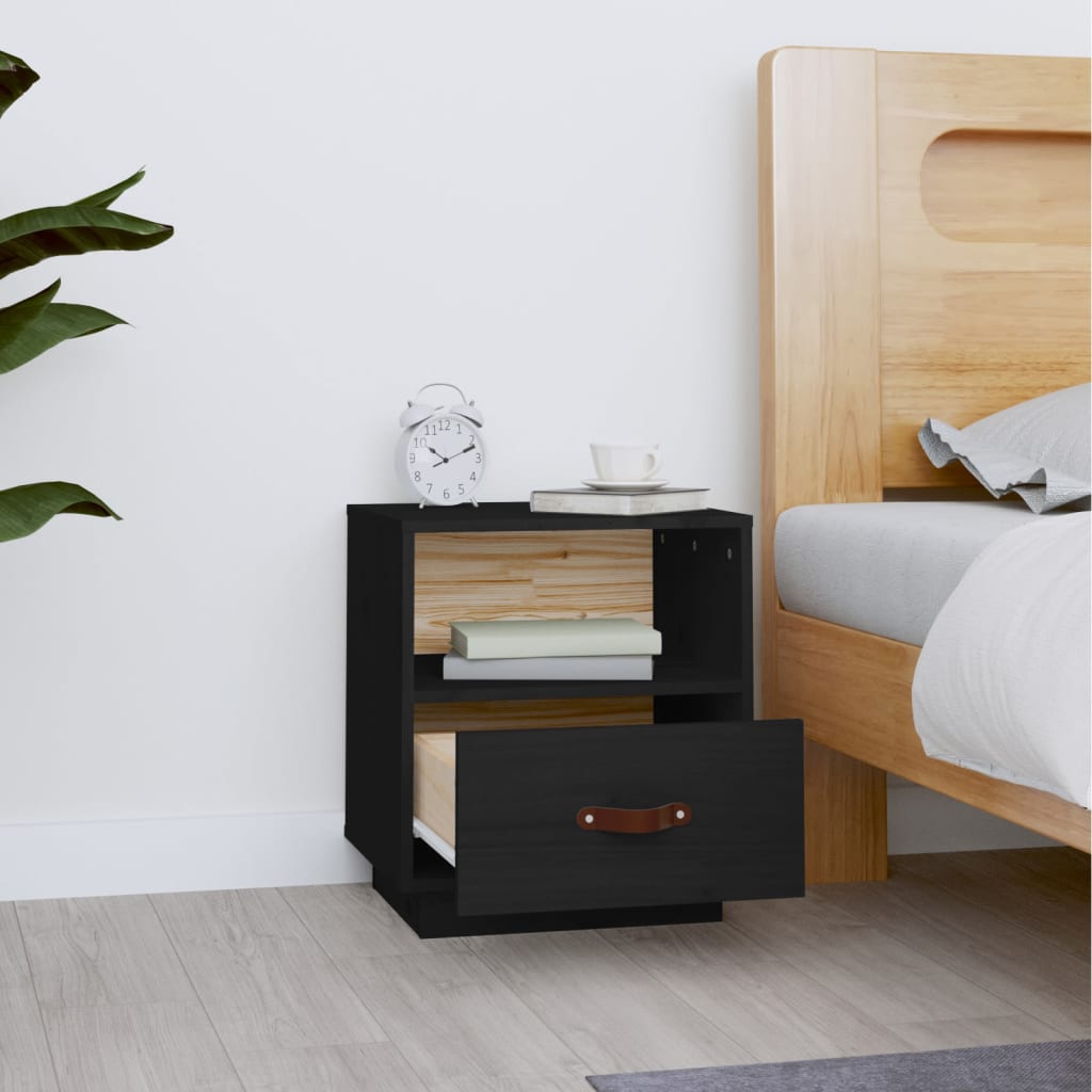 Bedside Cabinet Black 40x34x45 cm Solid Wood Pine