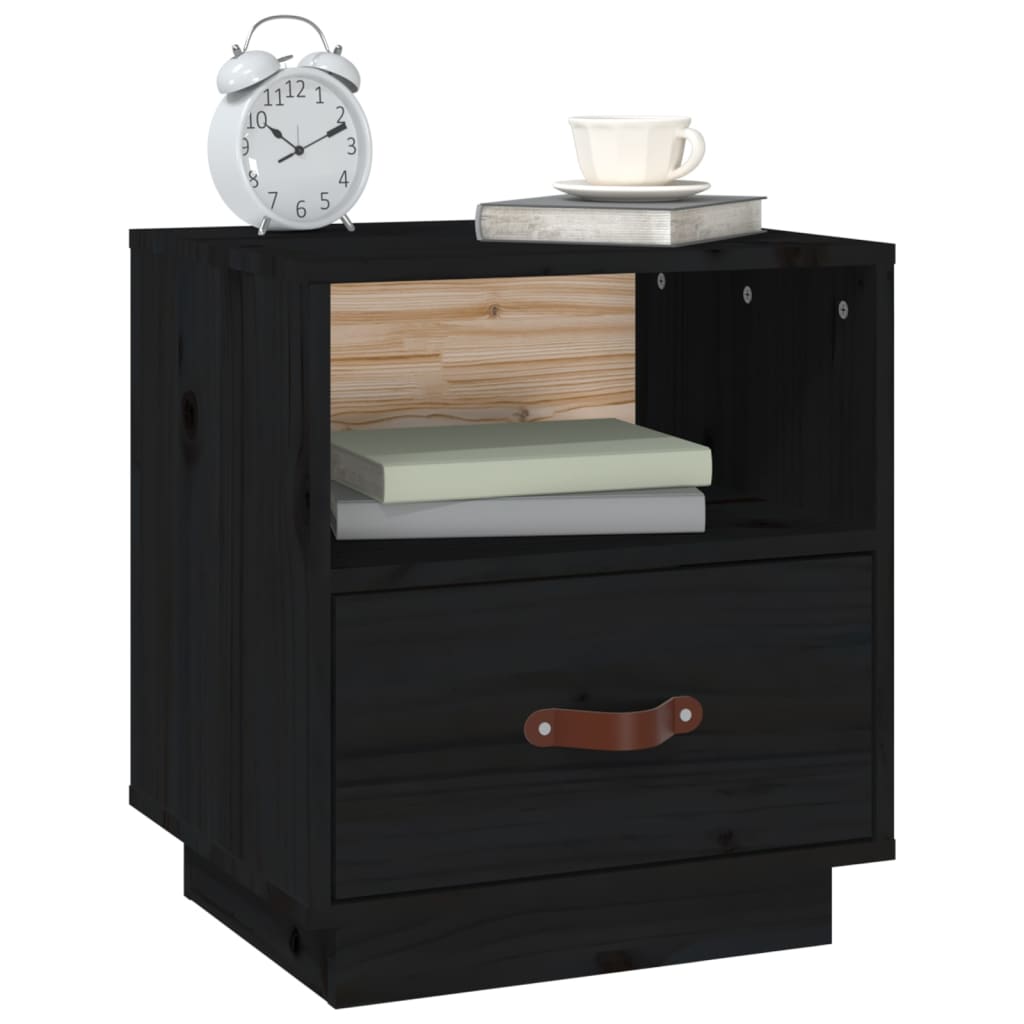 Bedside Cabinet Black 40x34x45 cm Solid Wood Pine
