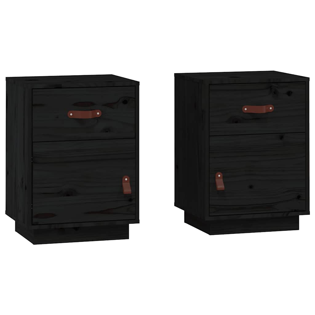 Bedside Cabinets 2 pcs Black 40x34x55 cm Solid Wood Pine