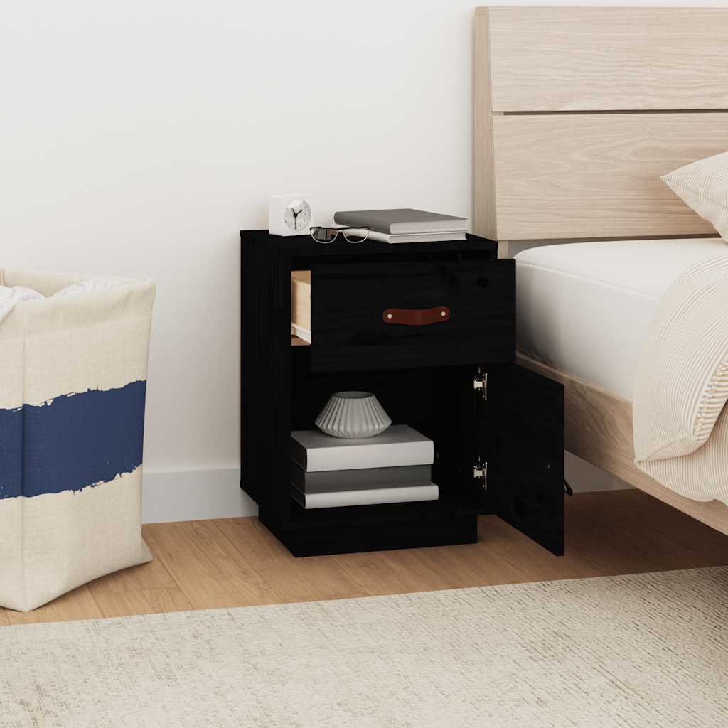 Bedside Cabinets 2 pcs Black 40x34x55 cm Solid Wood Pine
