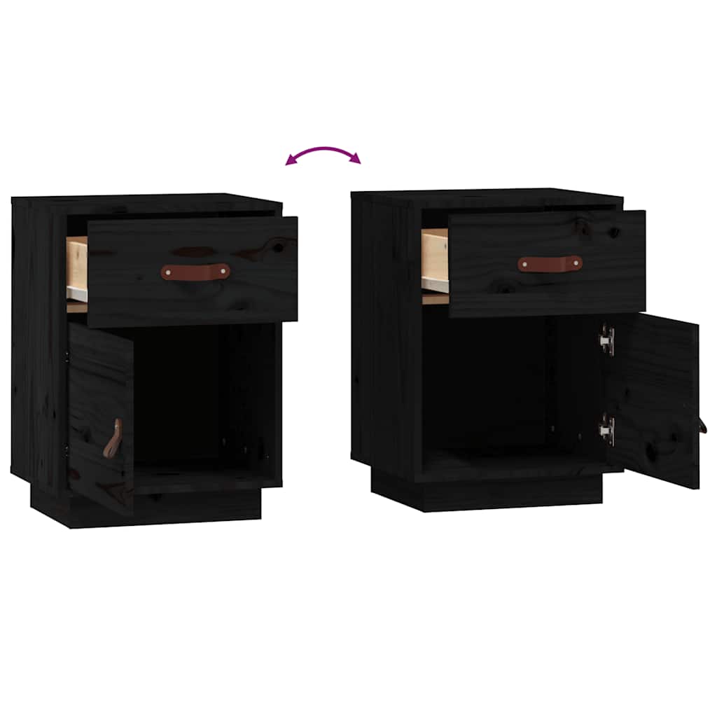 Bedside Cabinets 2 pcs Black 40x34x55 cm Solid Wood Pine