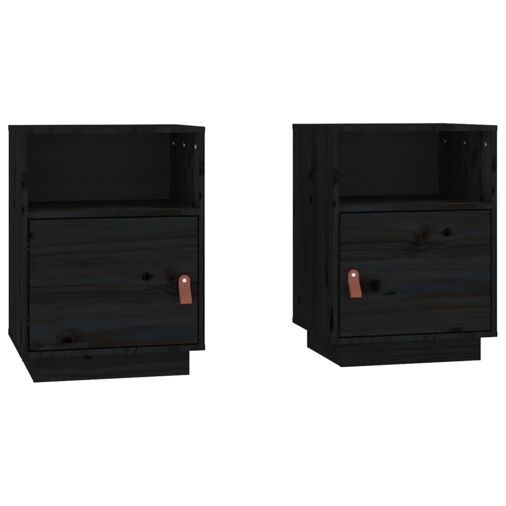 Bedside Cabinets 2 pcs Black 40x34x55 cm Solid Wood Pine