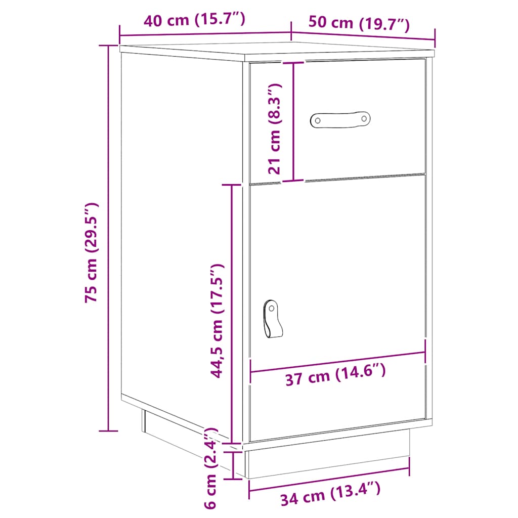 Desk Cabinet White 40x50x75 cm Solid Wood Pine