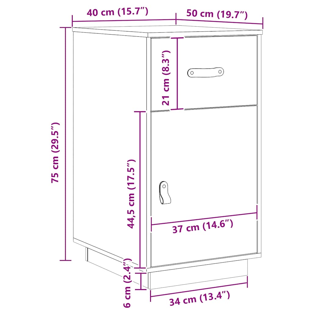 Desk Cabinet Black 40x50x75 cm Solid Wood Pine