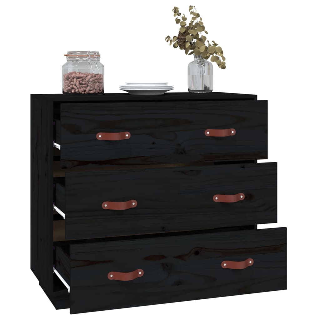 Sideboard Black 80x40x75 cm Solid Wood Pine