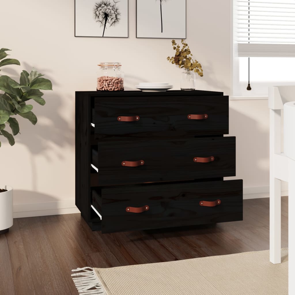 Sideboard Black 80x40x75 cm Solid Wood Pine
