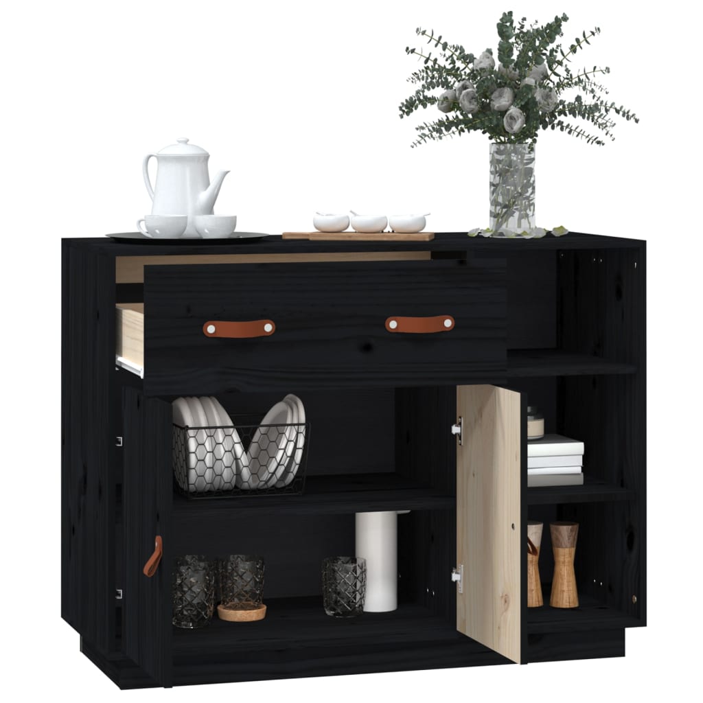 Sideboard Black 98.5x40x75 cm Solid Wood Pine
