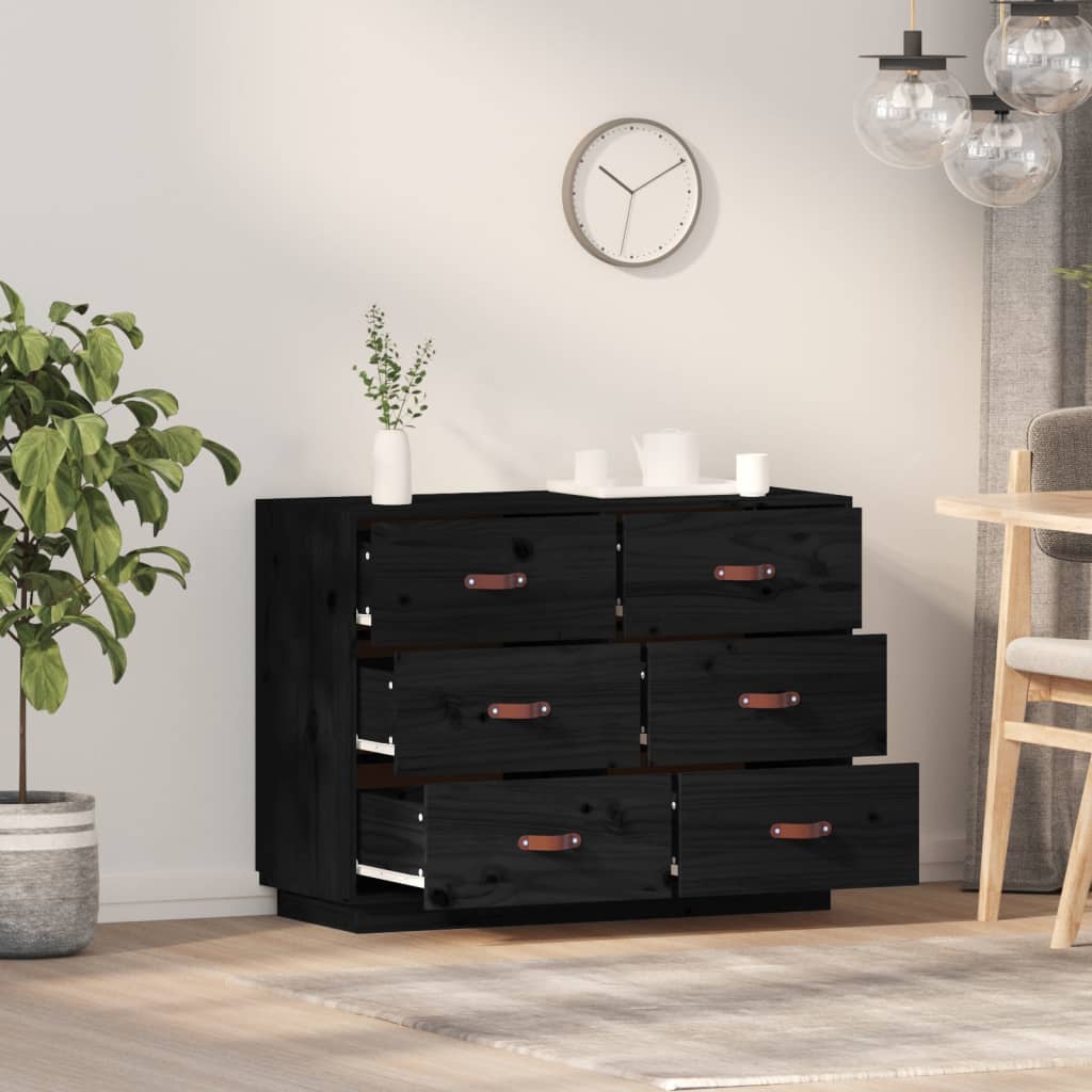 Sideboard Black 100x40x75 cm Solid Wood Pine