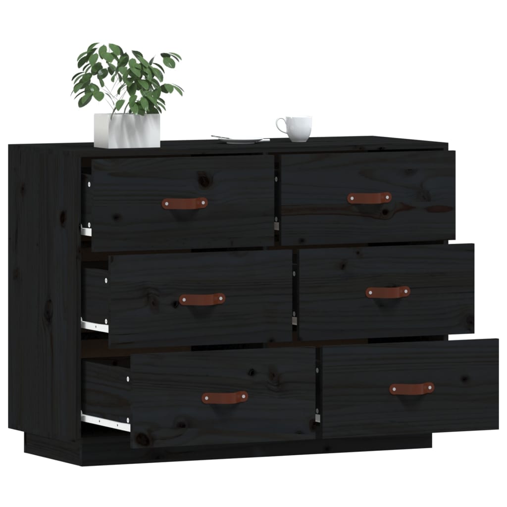 Sideboard Black 100x40x75 cm Solid Wood Pine