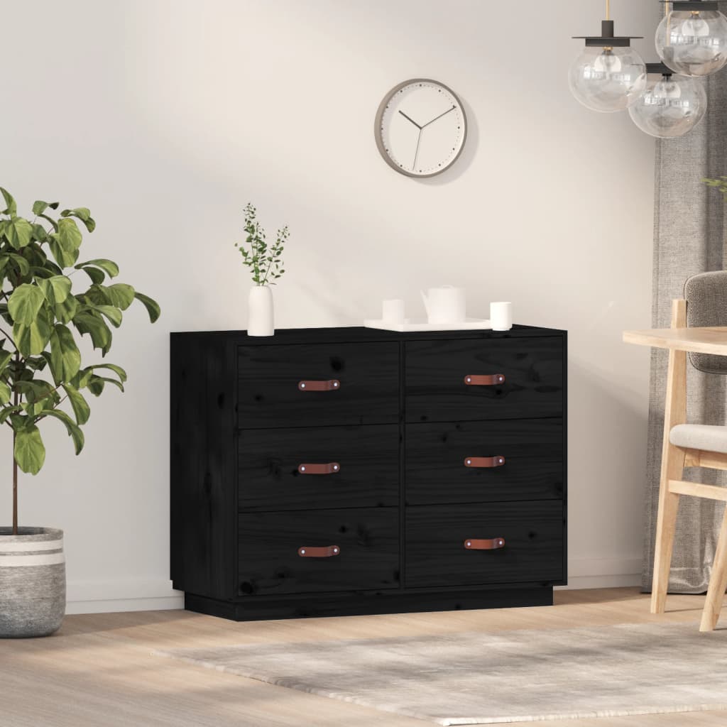 Sideboard Black 100x40x75 cm Solid Wood Pine