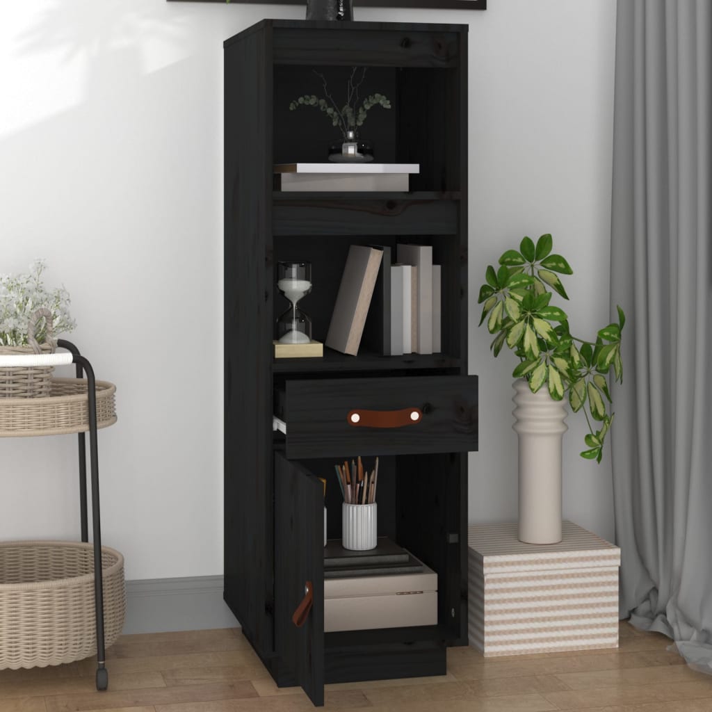 Highboard Black 34x40x108,5 cm Solid Wood Pine