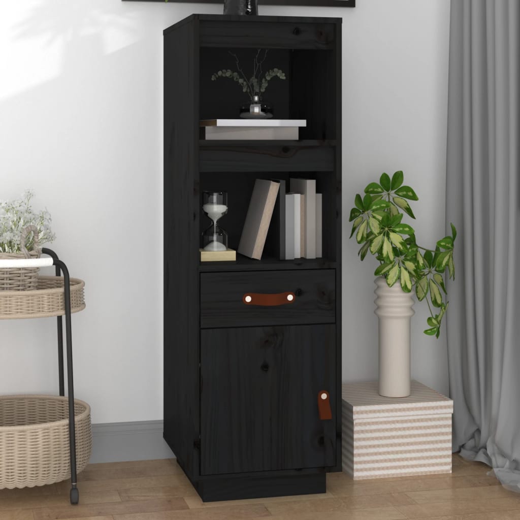 Highboard Black 34x40x108,5 cm Solid Wood Pine