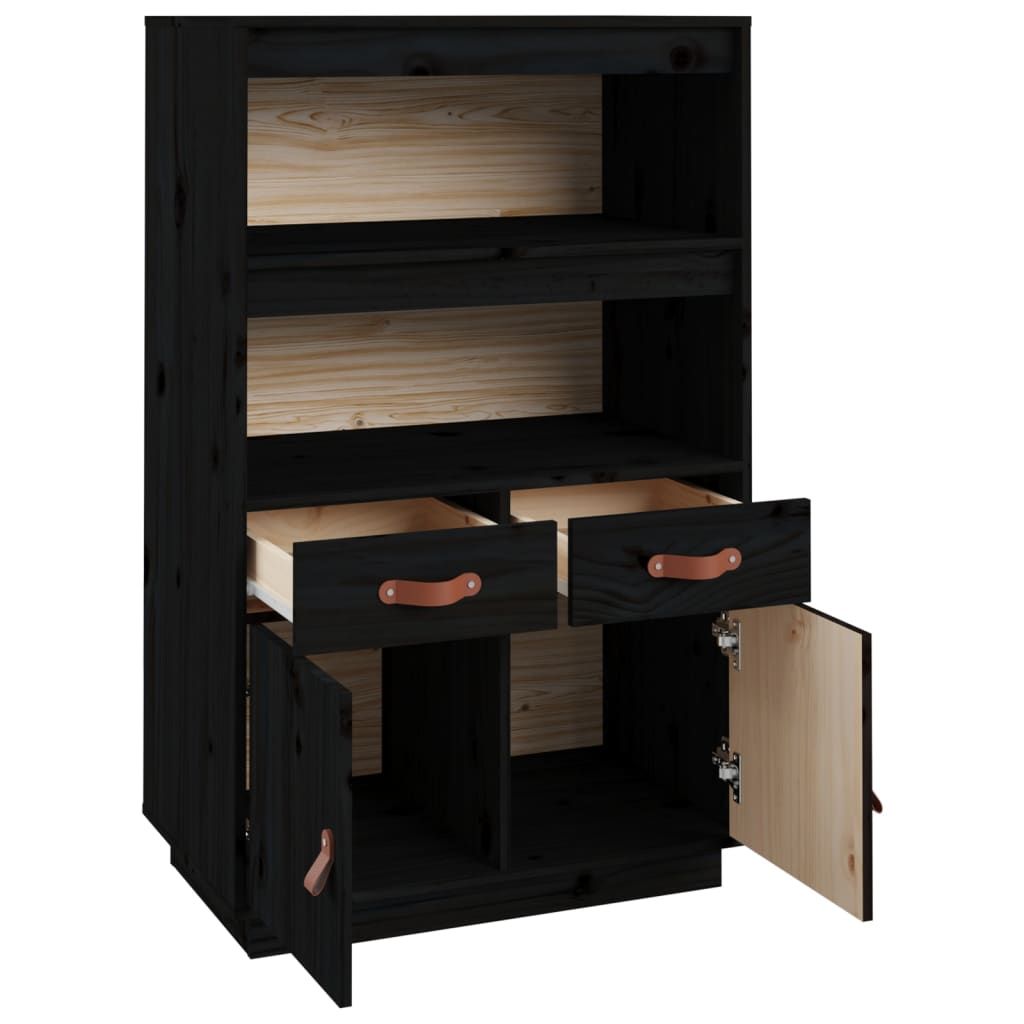 Highboard Black 67x40x108.5 cm Solid Wood Pine