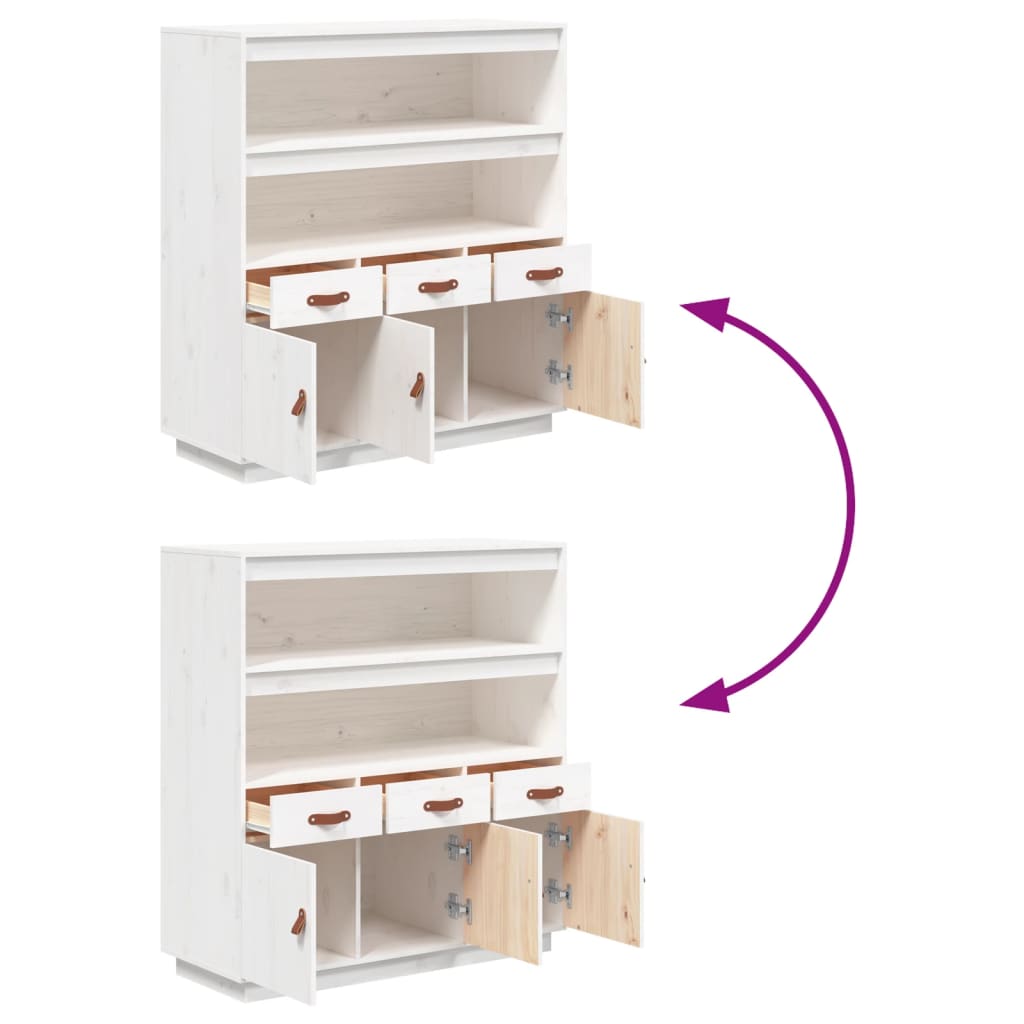 Highboard White 100x40x108.5 cm Solid Wood Pine