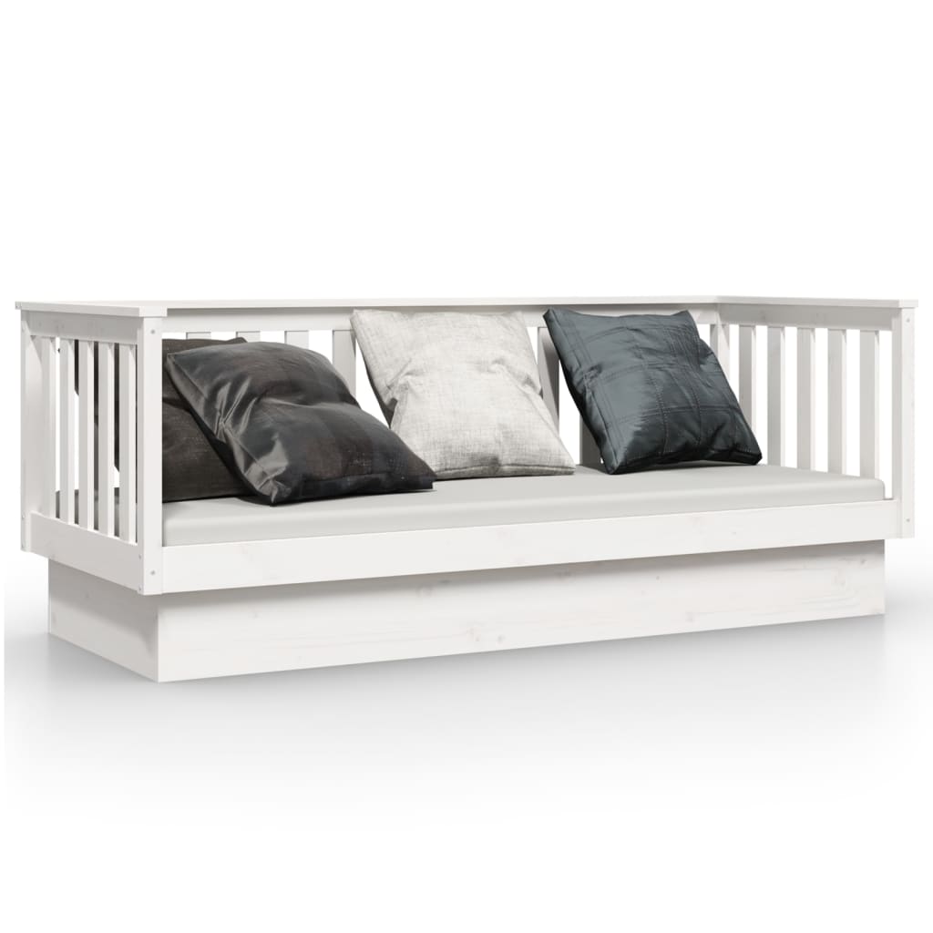 Day Bed without Mattress White 75x190 cm Small Single Solid Wood Pine
