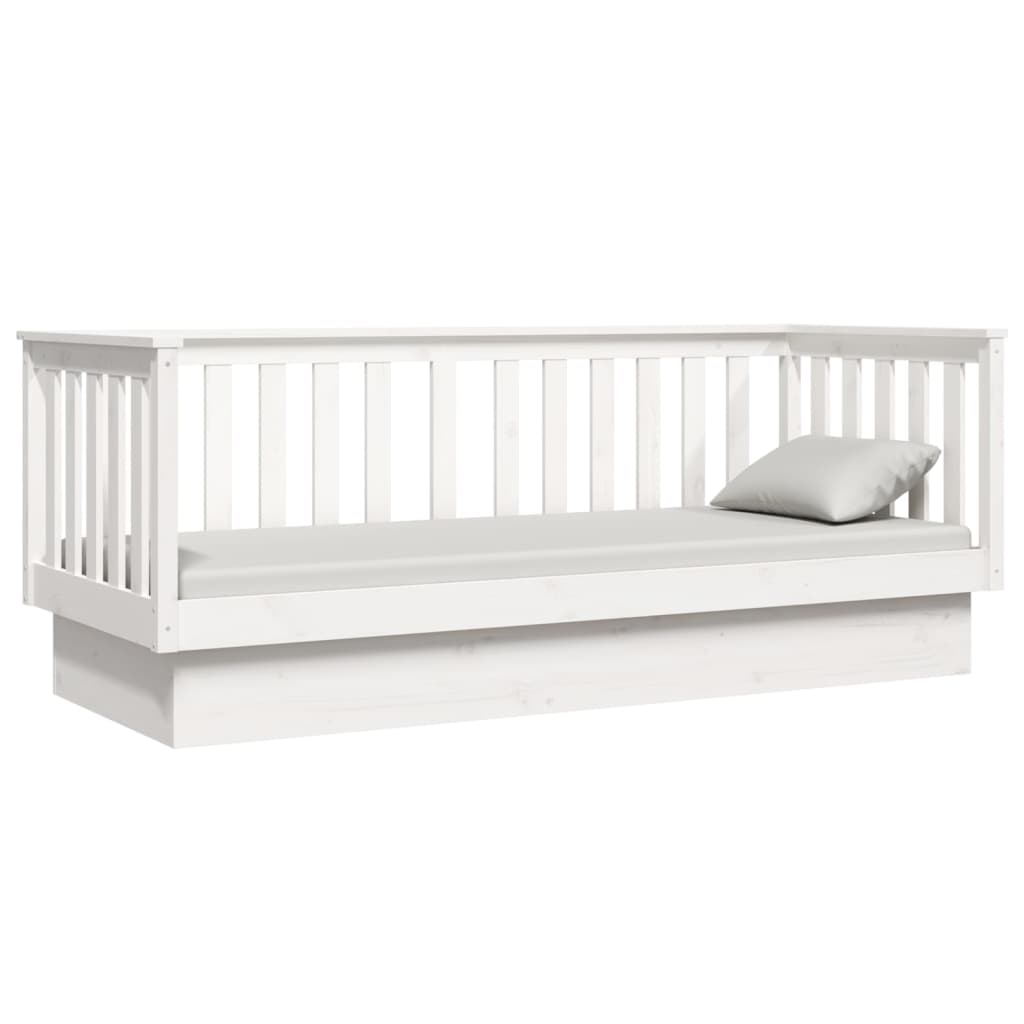 Day Bed without Mattress White 75x190 cm Small Single Solid Wood Pine