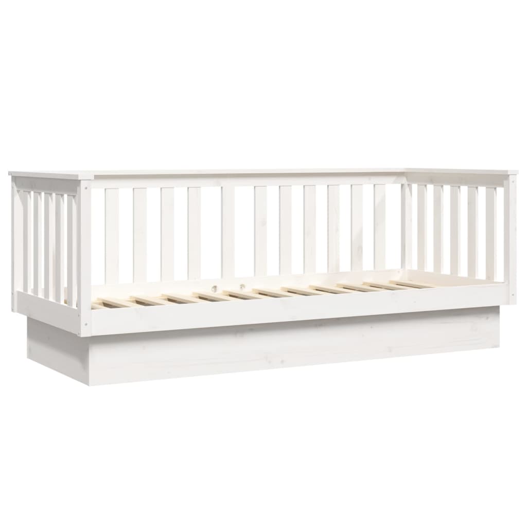 Day Bed without Mattress White 75x190 cm Small Single Solid Wood Pine