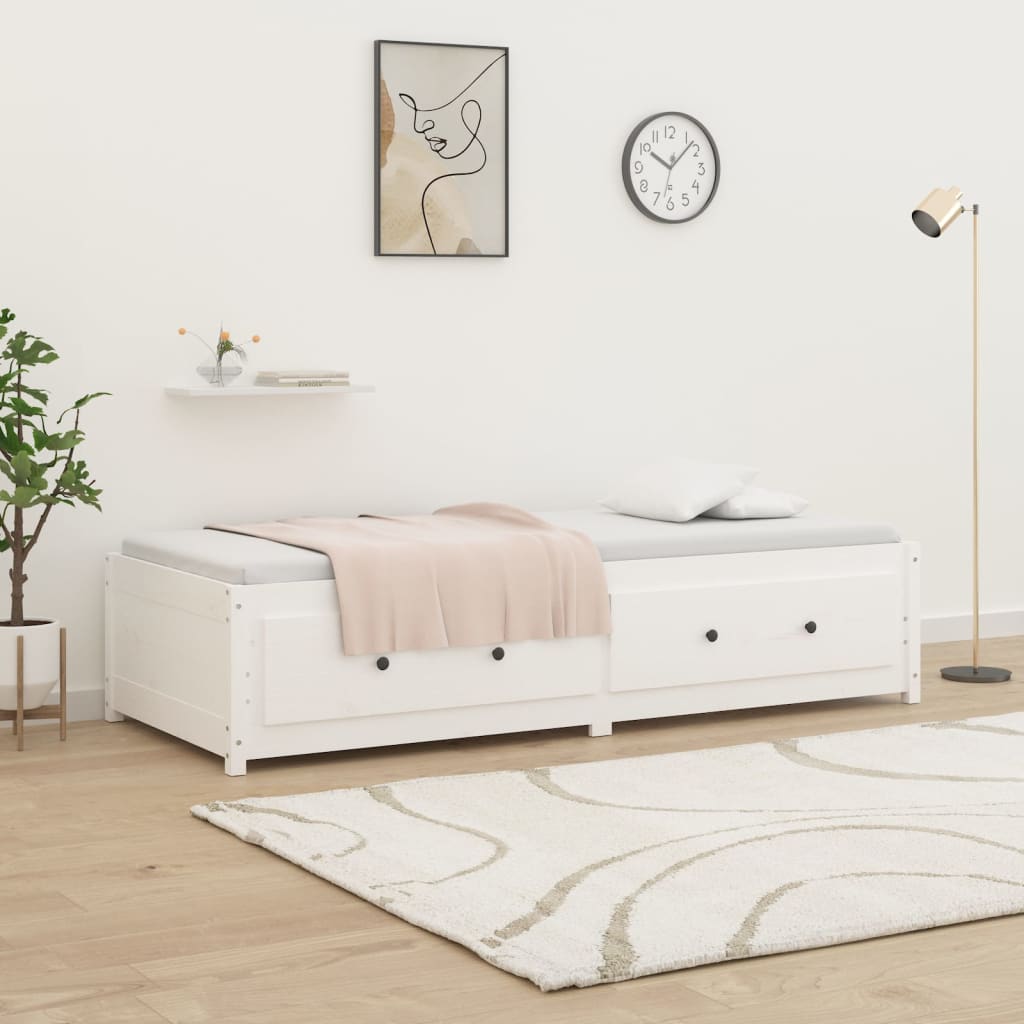 Day Bed without Mattress White 75x190 cm Small Single  Solid Wood Pine
