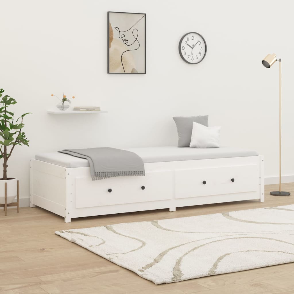 Day Bed without Mattress White 75x190 cm Small Single  Solid Wood Pine