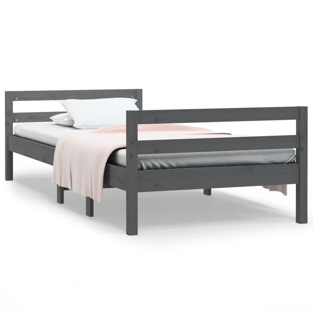 Bed Frame without Mattress Grey 75x190 cm Small Single Solid Wood Pine