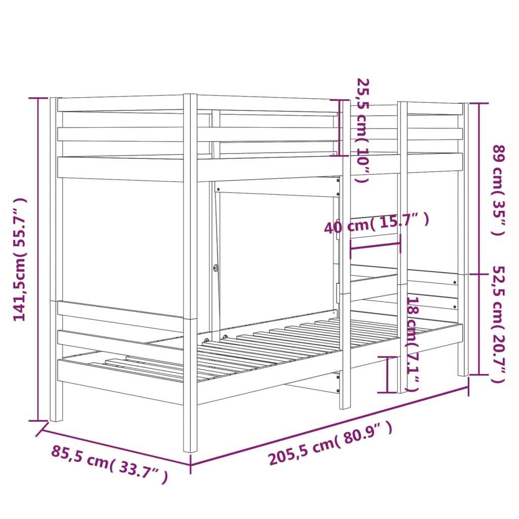 Bunk Bed without Mattress White 80x200 cm Solid Wood Pine