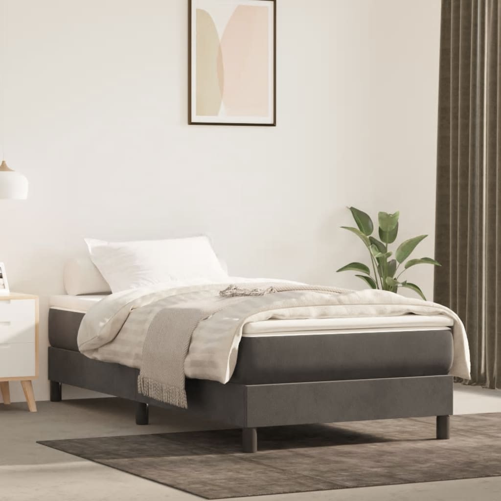 Box Spring Bed Frame Dark Grey 90x200 cm Velvet