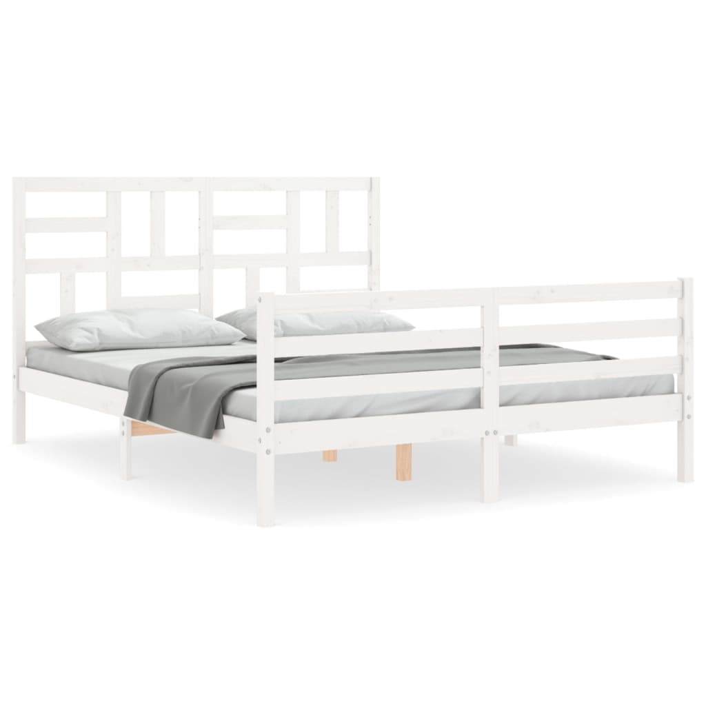 Bed Frame without Mattress White King Size Solid Wood