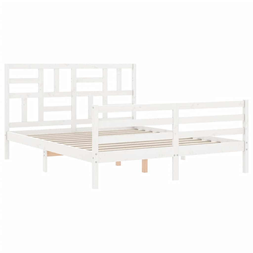 Bed Frame without Mattress White King Size Solid Wood
