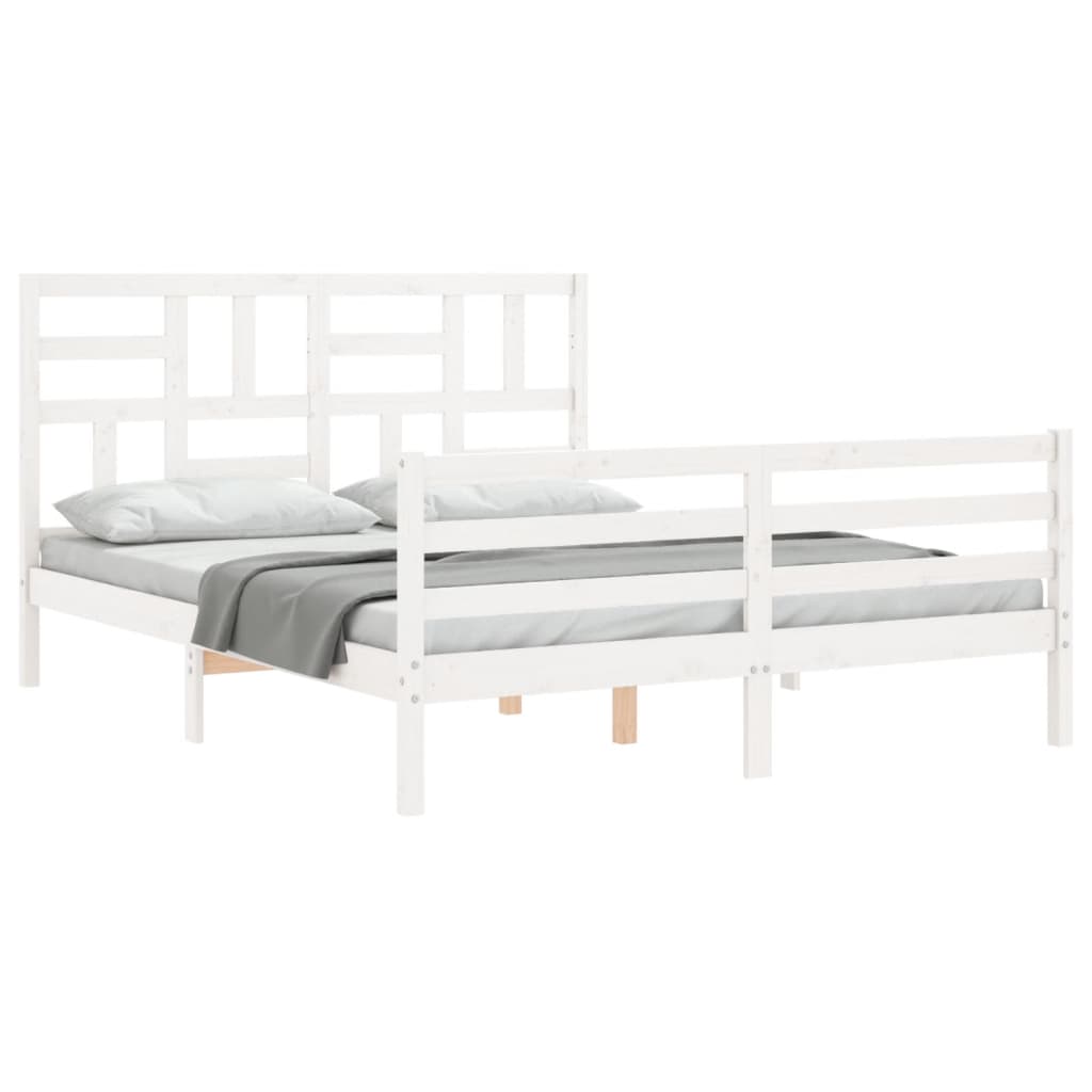 Bed Frame without Mattress White King Size Solid Wood