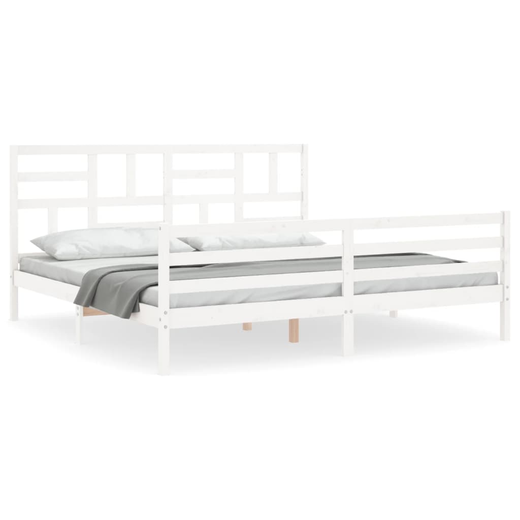 Bed Frame without Mattress White Super King Size Solid Wood