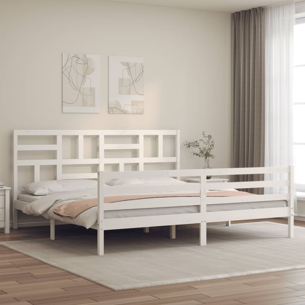 Bed Frame without Mattress White Super King Size Solid Wood