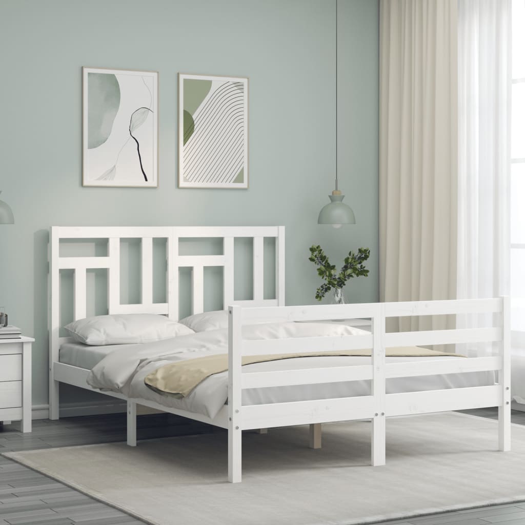 Bed Frame without Mattress White 140x190 cm Solid Wood