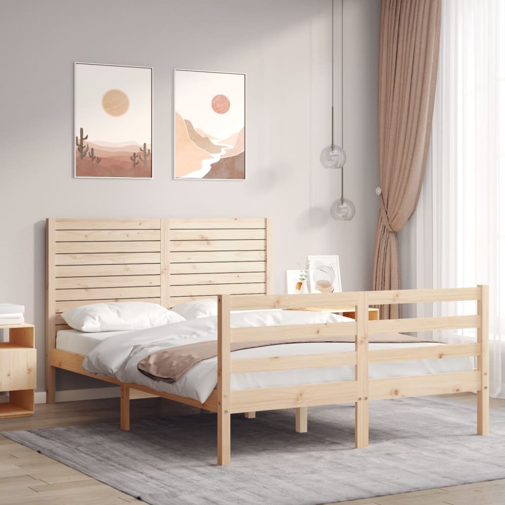 Bed Frame without Mattress Double Solid Wood