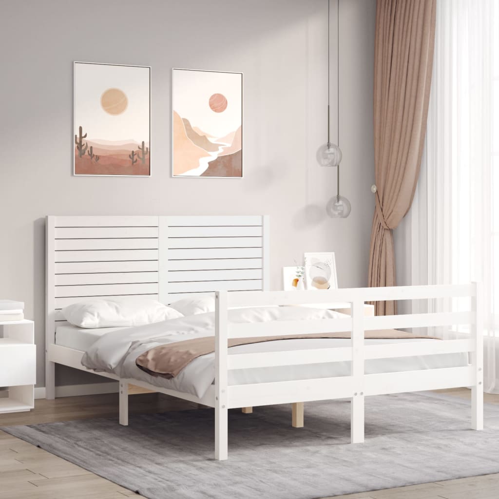 Bed Frame without Mattress White Double Solid Wood