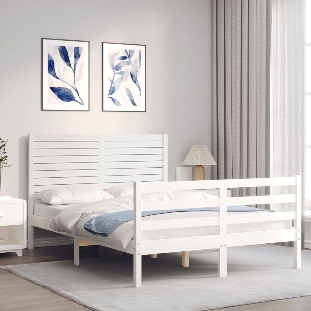 Bed Frame without Mattress White 140x190 cm Solid Wood