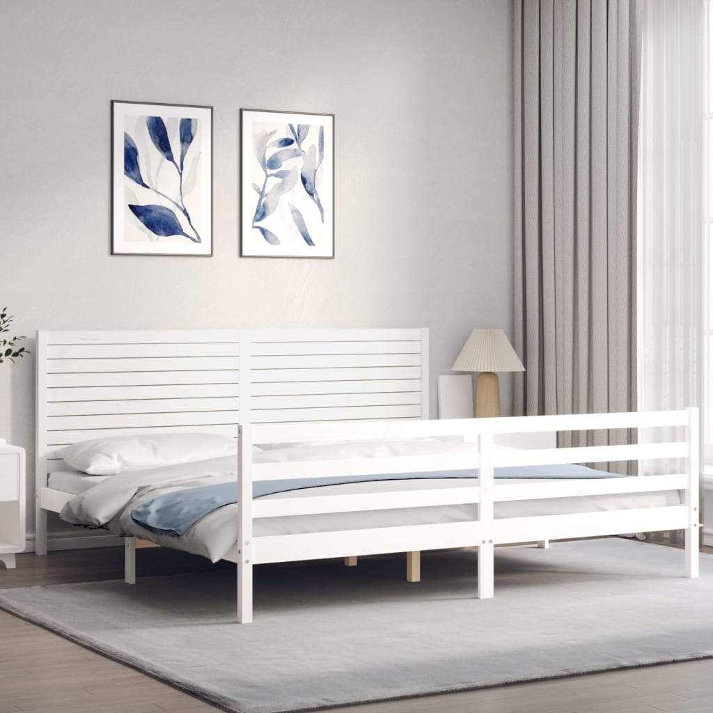 Bed Frame without Mattress White Super King Size Solid Wood