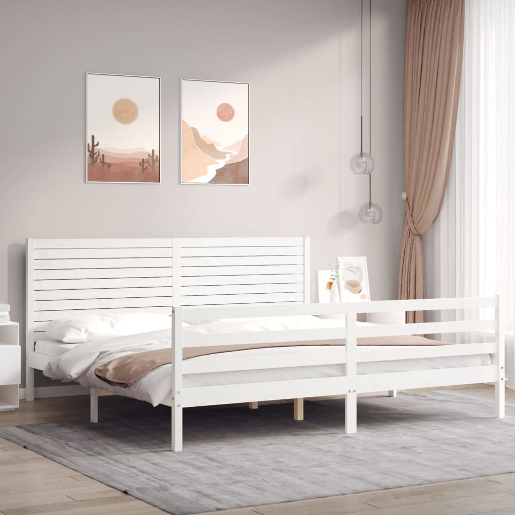 Bed Frame without Mattress White Super King Size Solid Wood